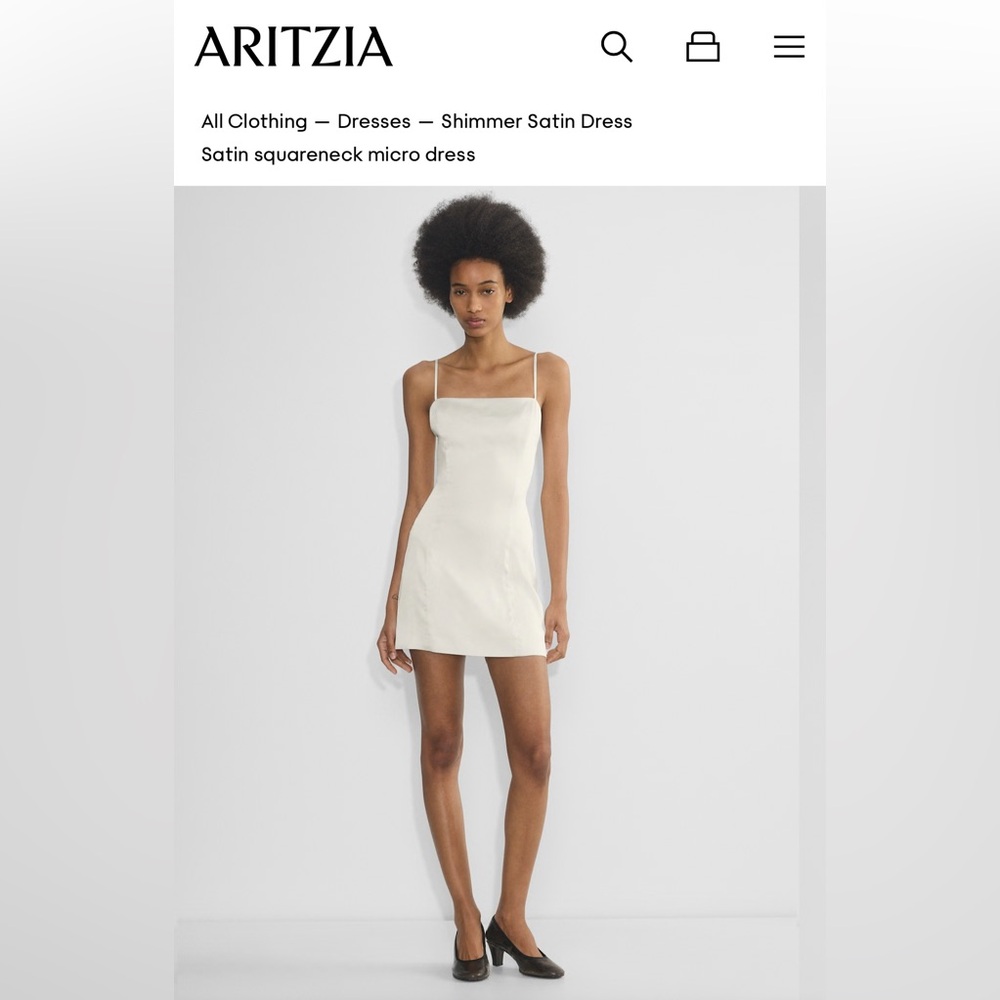 Aritzia Sunday Best Shimmer Satin Square Neck Mini Dress - Light Birch